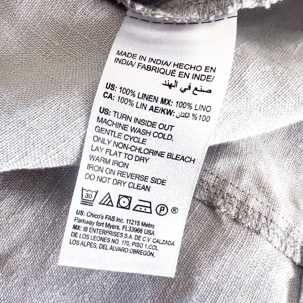 Chicos 100% Linen Foiled Jacket Metallic Silver Gray Neutrals Zip Up Lightweight - Picture 9 of 10